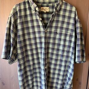 Eddie Bauer Green and Navy Plaid Button-Down Shirt